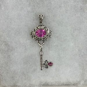 Key necklace pendant pink gemstone!
